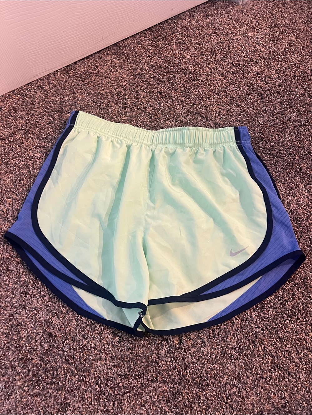 Nike Women’s Light Mint Athletic Shorts with Blue Trim
